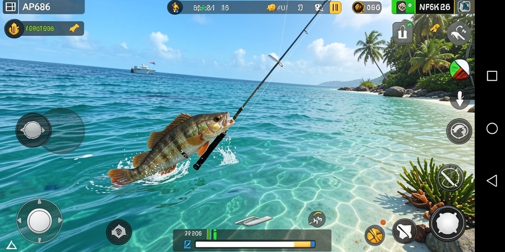 Tampilan gameplay AP686 yang menarik saat memancing ikan di laut.