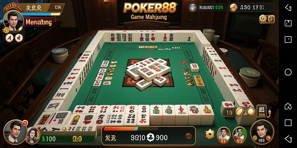Tampilan gameplay penuh aksi dari POKER88 dengan grafis Mahjong yang menarik.