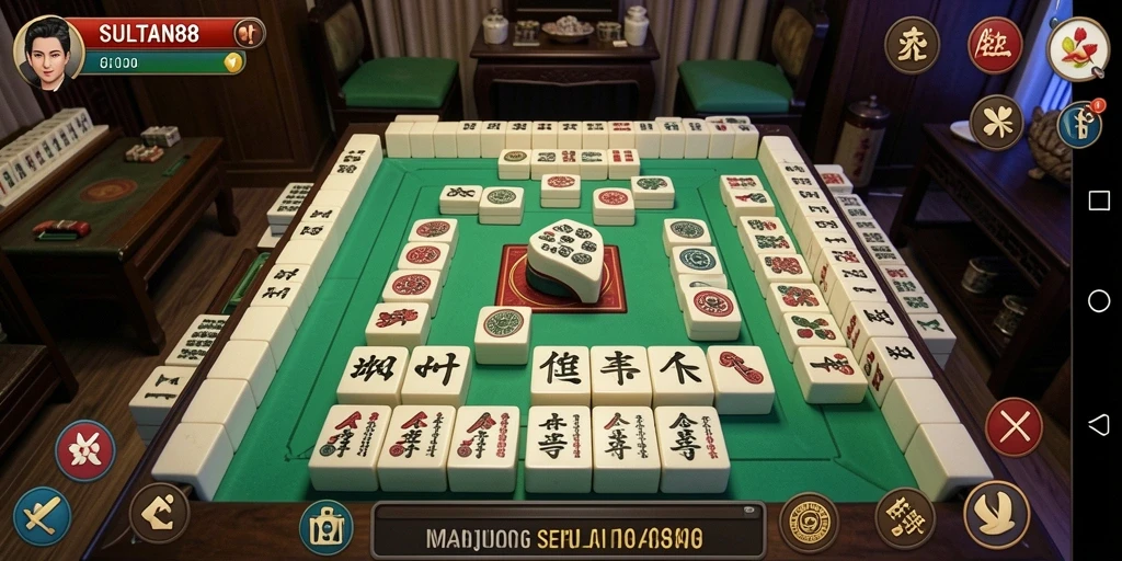 Tampilan gameplay menarik dari SULTAN88 dengan ubin Mahjong.